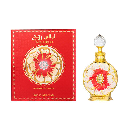 Swiss Arabian Layali Rouge - Luxury Products From Dubai - Long Lasting Personal Perfume Oil Fragrance - A Seductive Signature Aroma - 0.5 Oz