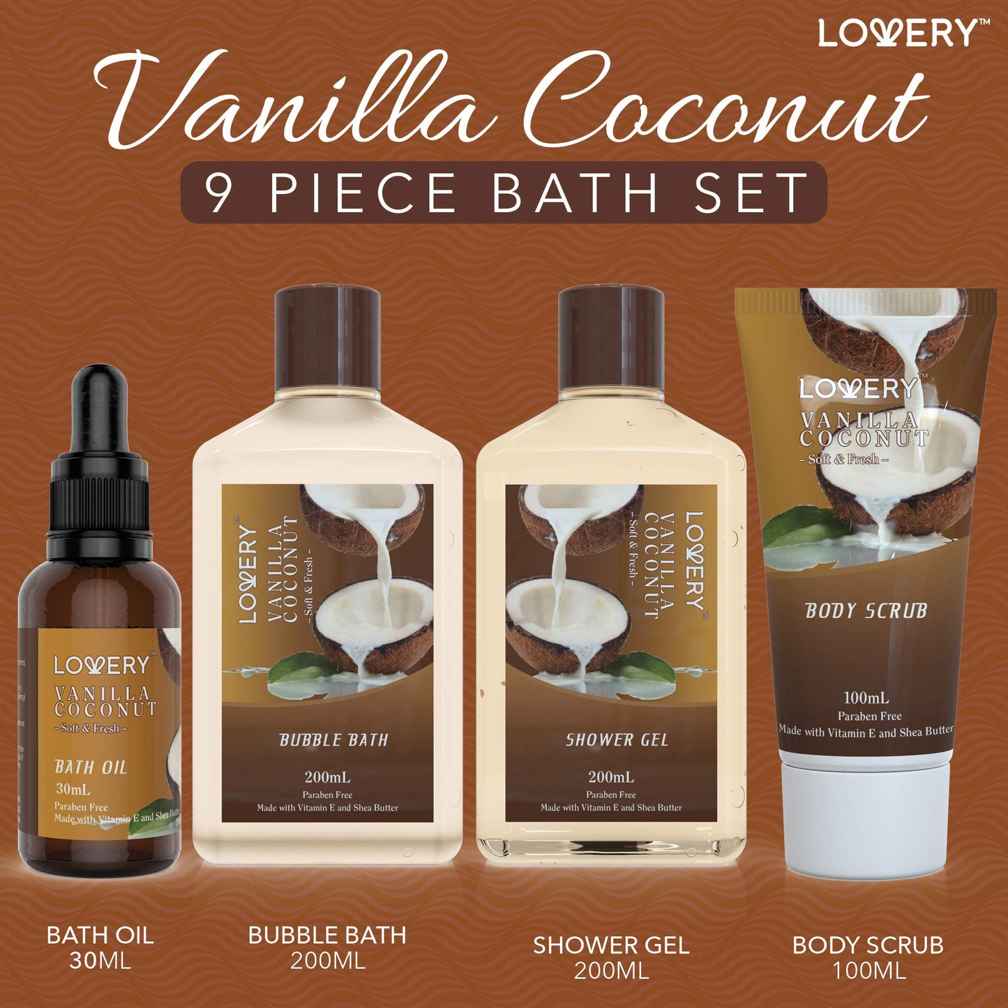 Gifts For Women Gift Basket for Womenβ 9 Piece Set of Vanilla Coconut Home Spa Set, Includes Fragrant Lotions, Extra Large Bath Bombs, Coconut Oil, Luxurious Bath Towel & More