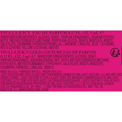 Juicy Couture Viva La Juicy and Viva La Juicy Gold Couture 2-Piece Mini Fragrance Gift Set, Travel Size Perfumes for Women, Amber Gourmand EDP Spray, 0.17 fl oz