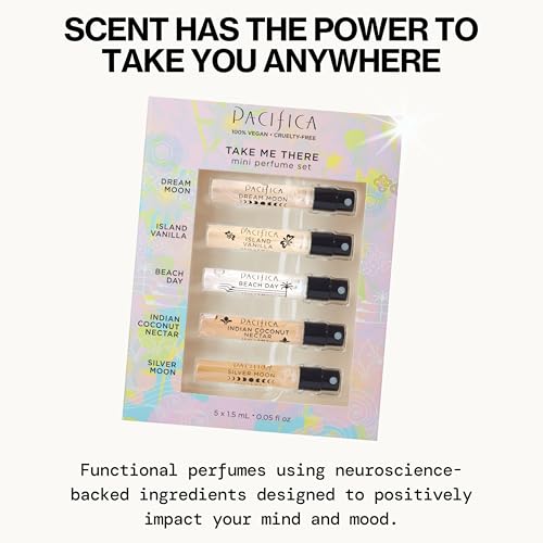 Pacifica Beauty, Take Me There Spray Perfume Trial Set, 5 Scents, Fragrance Sampler Gift Set, Natural & Essential Oils, Clean, Vegan & Cruelty Free