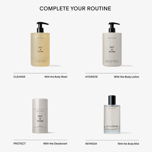 Salt & Stone Body Mist, Santal & Vetiver Scent, Skincare Infused Perfume Hair & Body Spray for Women and Men, Hydrating Fragrance with Glycerin and Red Algae, Vegan, Cruelty Free, 3.4 fl oz