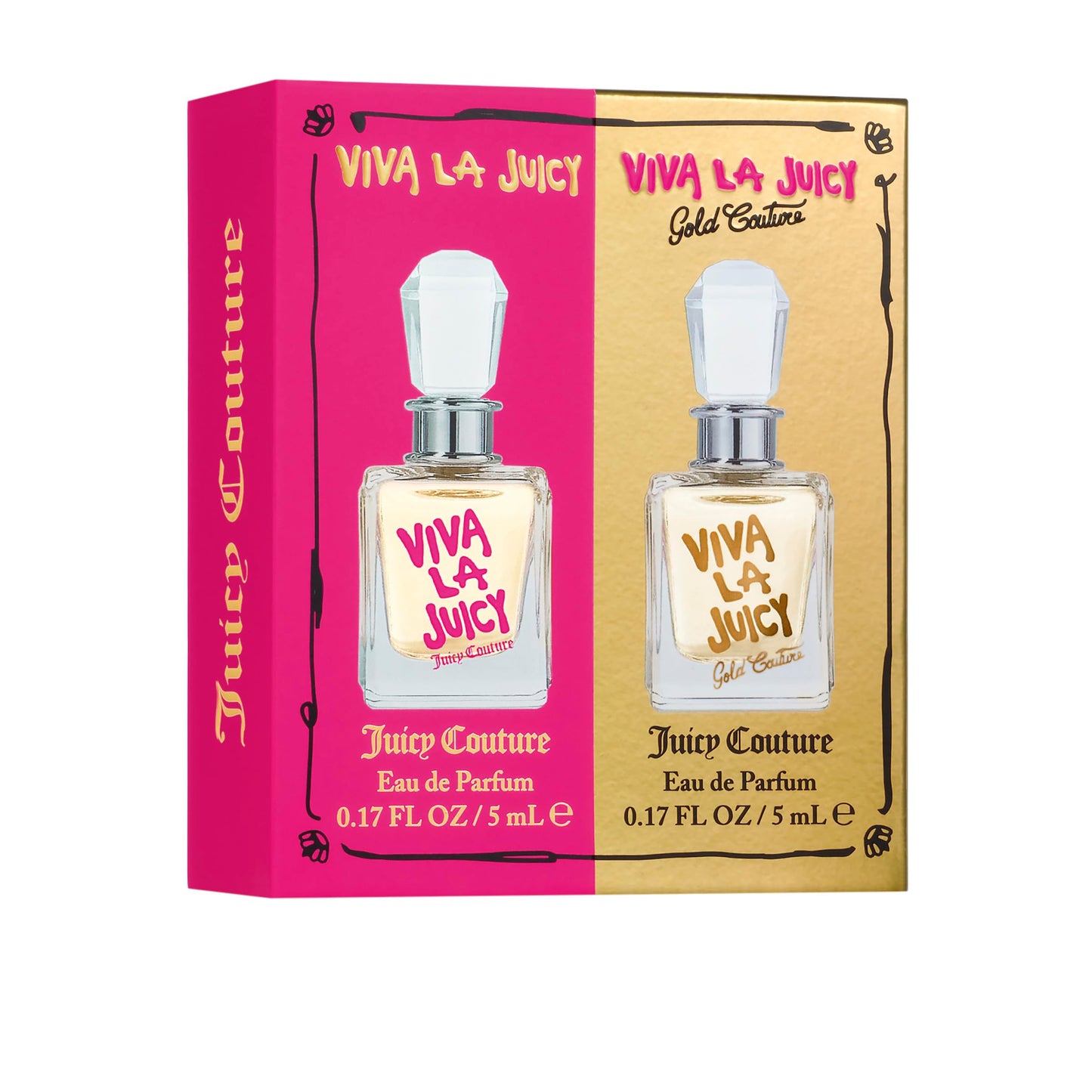 Juicy Couture Viva La Juicy and Viva La Juicy Gold Couture 2-Piece Mini Fragrance Gift Set, Travel Size Perfumes for Women, Amber Gourmand EDP Spray, 0.17 fl oz