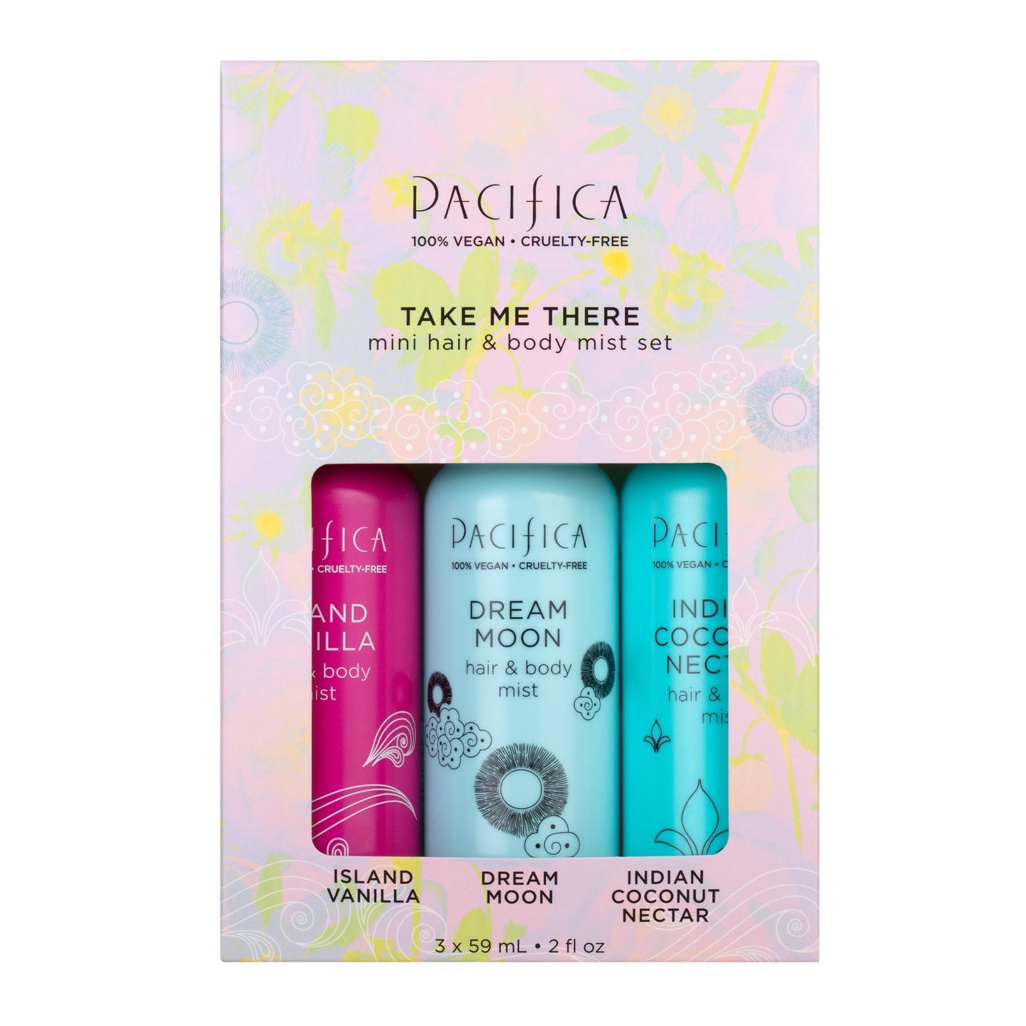 Pacifica Hair & Body Mist Take Me There Travel Size, Gift Set, Fragrance, Perfume Body Spray, Island Vanilla, Dream Moon, Silver Moon (Set of 3) Clean Vegan & Cruelty-Free Dermatologist Tested