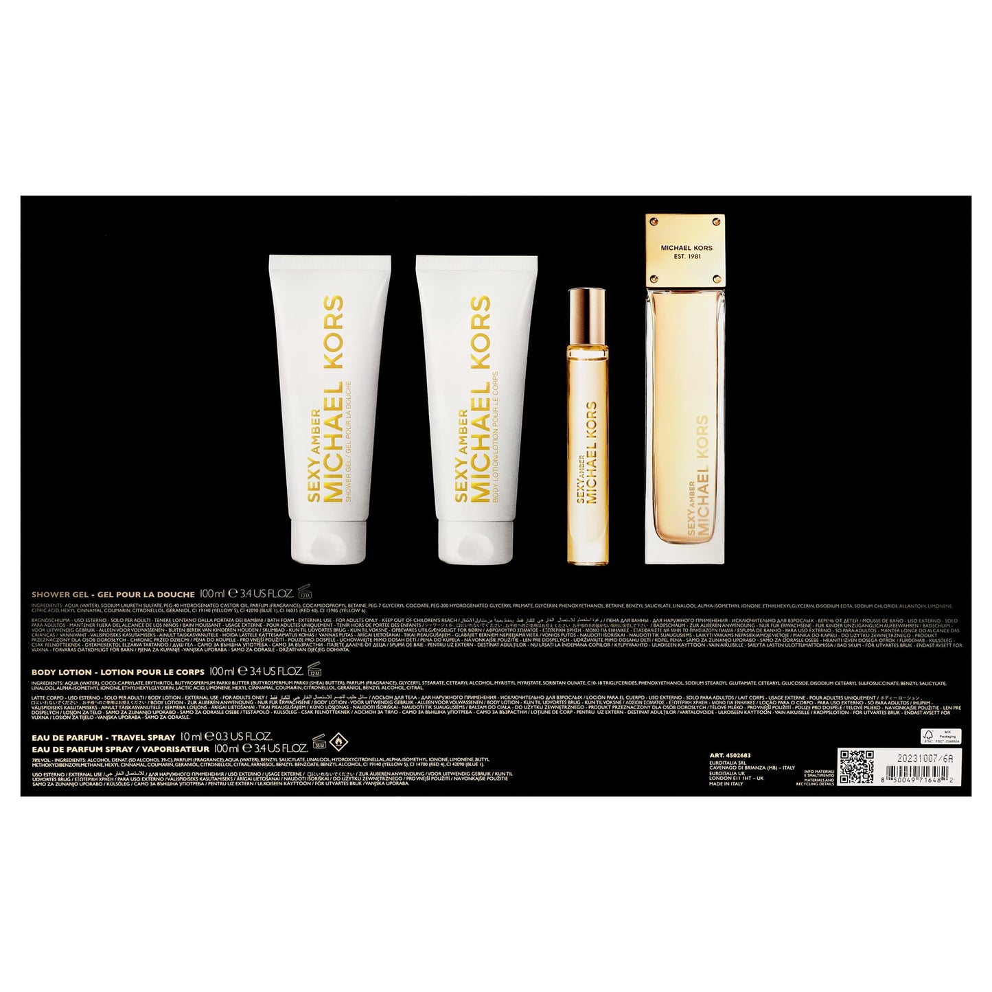 Sexy Amber by Michael Kors for Women - 4 Pc Gift Set 3.4oz EDP Spray, 0.33oz EDP Spray 3.4oz Body Lotion, 3.4oz Shower Gel