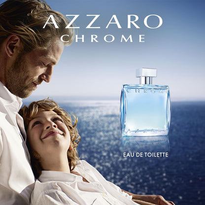 Azzaro Chrome Eau de Toilette - Fresh Aquatic Mens Cologne - Citrus, Woody, Musky Fragrance -Fresh Everyday Wear - Classic Summer Beach Scent - Luxury Perfumes for Men - Full Size, 3.38 Fl. Oz