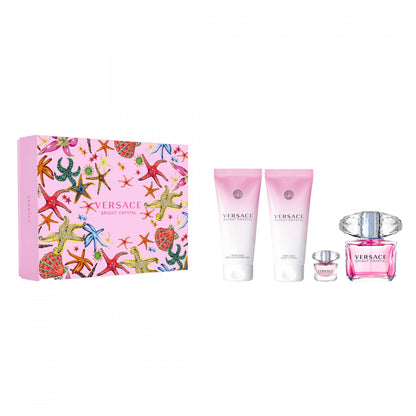Versace Bright Crystal 4-Pieces Set for Women, Floral Fruity Fragnance, 9.59 Fl Oz