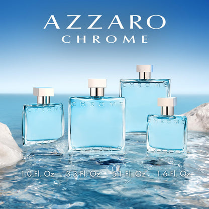 Azzaro Chrome Eau de Toilette - Fresh Aquatic Mens Cologne - Citrus, Woody, Musky Fragrance -Fresh Everyday Wear - Classic Summer Beach Scent - Luxury Perfumes for Men - Full Size, 3.38 Fl. Oz