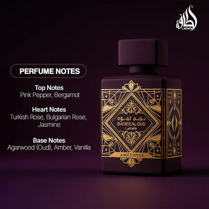 Lattafa Bade'e Al Oud Amethyst for Unisex Eau de Parfum Spray, 3.4 Ounce / 100 Ml