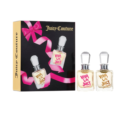 Juicy Couture Viva La Juicy and Viva La Juicy Gold Couture 2-Piece Mini Fragrance Gift Set, Travel Size Perfumes for Women, Amber Gourmand EDP Spray, 0.17 fl oz