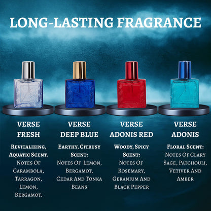 NovoGlow Verse Mini 4-Piece Fragrance Gift Set for Men - Aromatic, Floral, Oriental & Woody Notes - Individually Boxed - Travel Size - 25ml Eau De Parfum