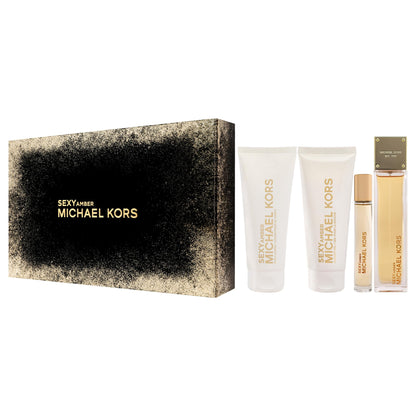 Sexy Amber by Michael Kors for Women - 4 Pc Gift Set 3.4oz EDP Spray, 0.33oz EDP Spray 3.4oz Body Lotion, 3.4oz Shower Gel