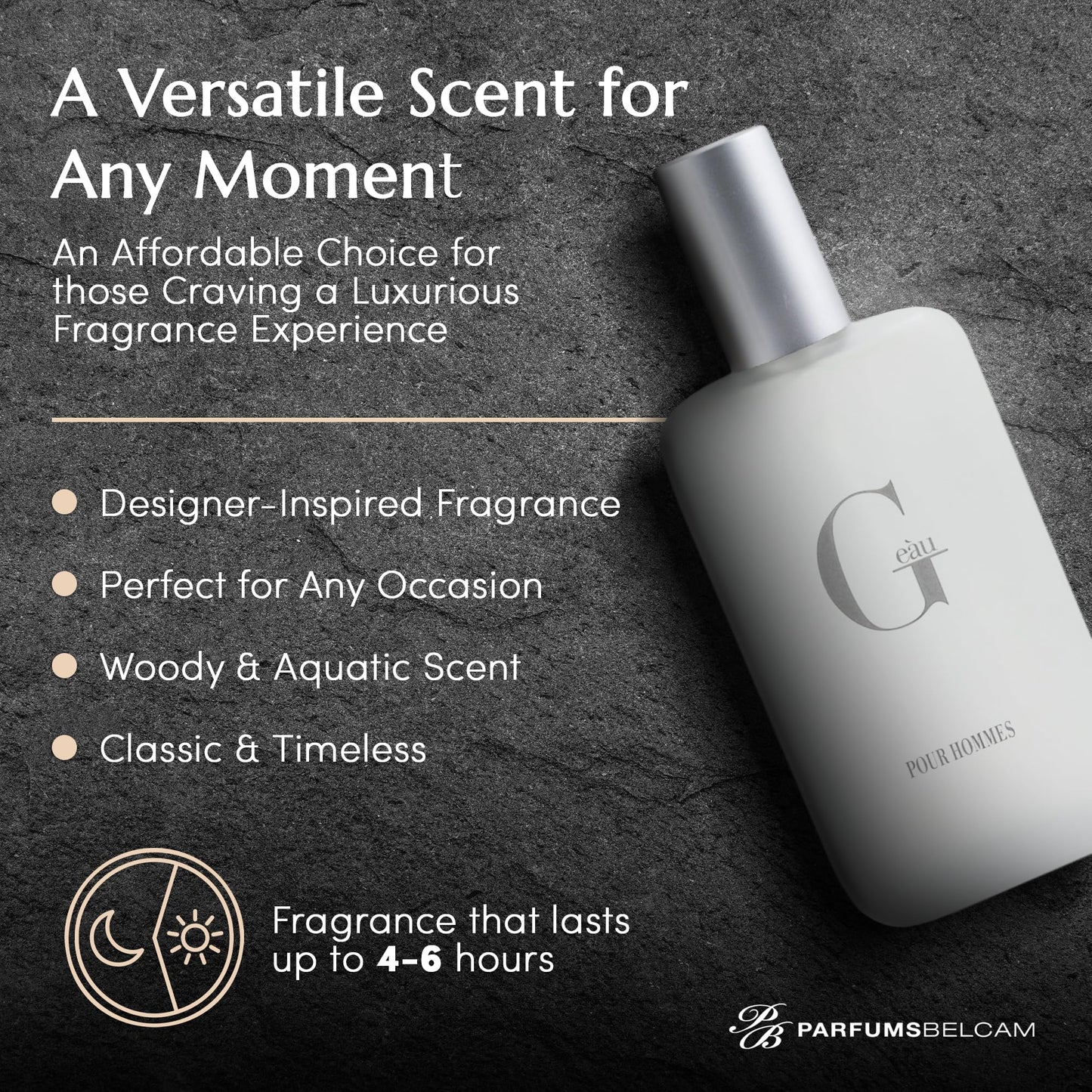 PB ParfumsBelcam G eàu Eau de Toilette Perfume Spray for Men - 3.4 Fl Oz Affordable Long Lasting Cologne, Modern Masculine Scent with Woody Citrus Fragrance Made with Premium Oils for All Day Use